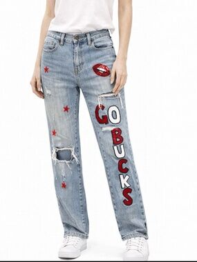 Ohio State Buckeyes Custom Jeans Size 0 Distressed Patch Y2K Denim
